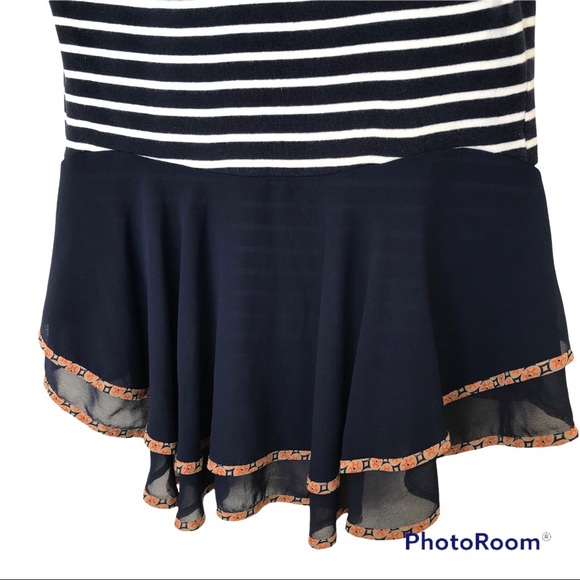 Postmark Anthropologie Navy Blue Stripes Sleeveless Top | Sheer Trim - Picture 6 of 11